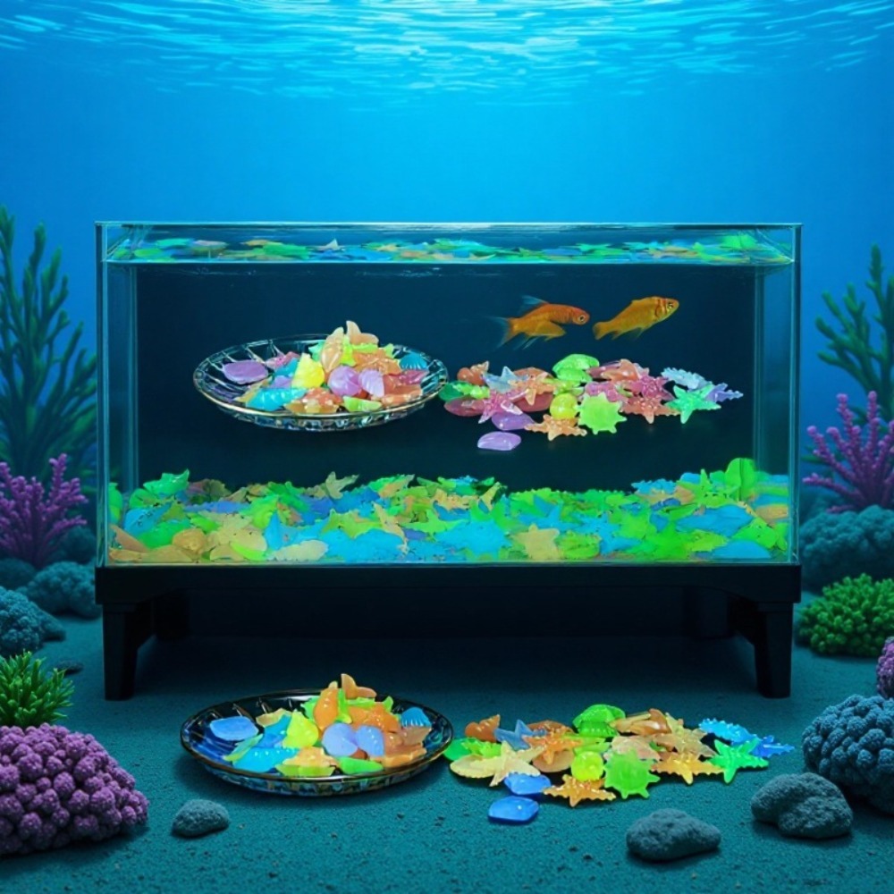 Aquarium Plant Ornament - Batu Laut Bercahaya, Cangkang Kerang Fluoresen,